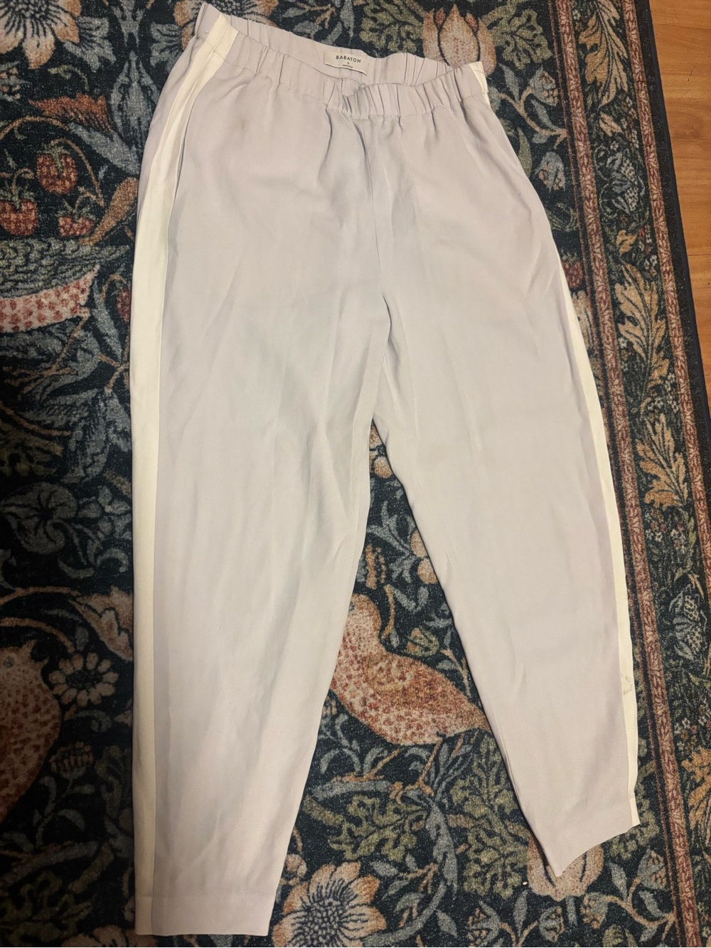 Babaton Light Gray Tuxedo Pants with White Side Stripe